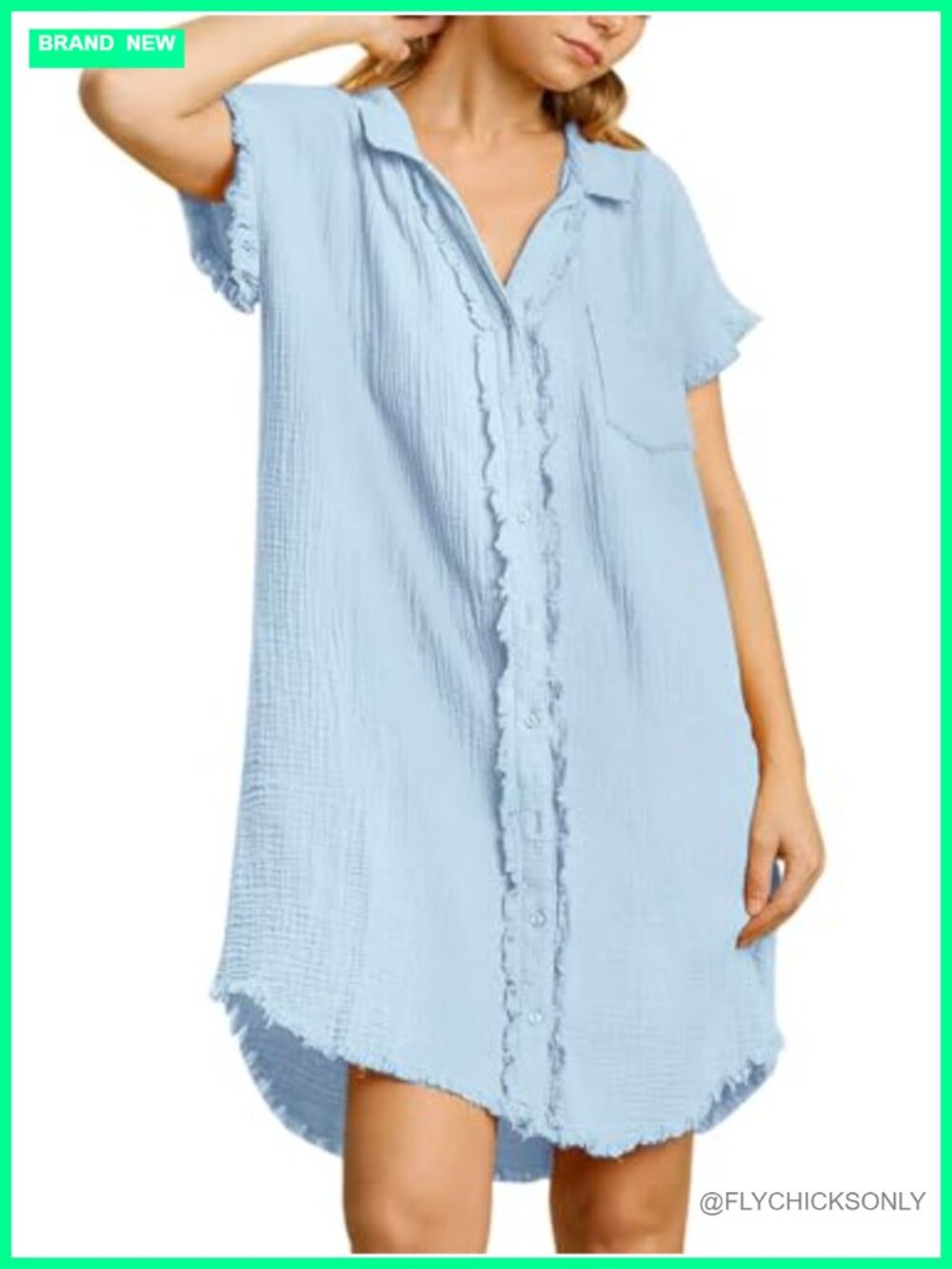 Women's 100% Cotton Button Down Shirt Dress Short Sleeve Tunic Beach Cover Up